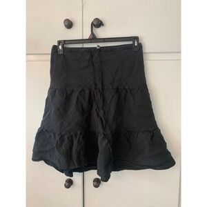 Alien Alien Tiered Skirt Black Drawstring Casual Womens Medium linen‎ vintage